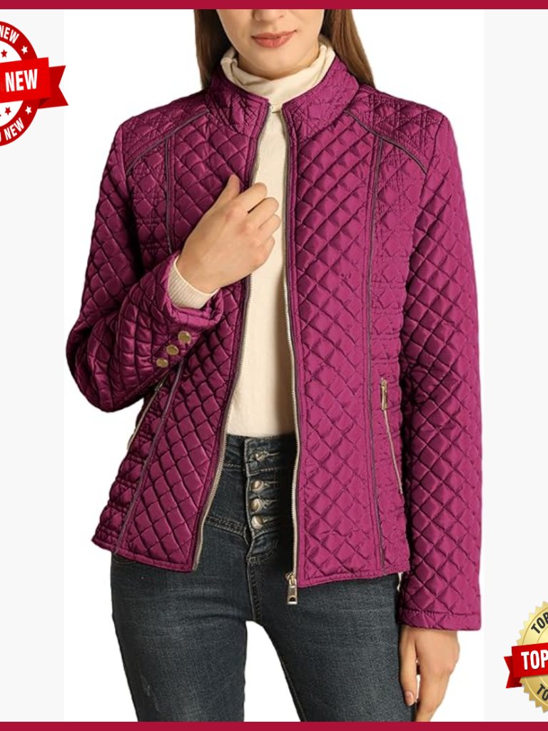 Women's Quilted Puffer Jacket Lightweight Stand Collar Zip Coat